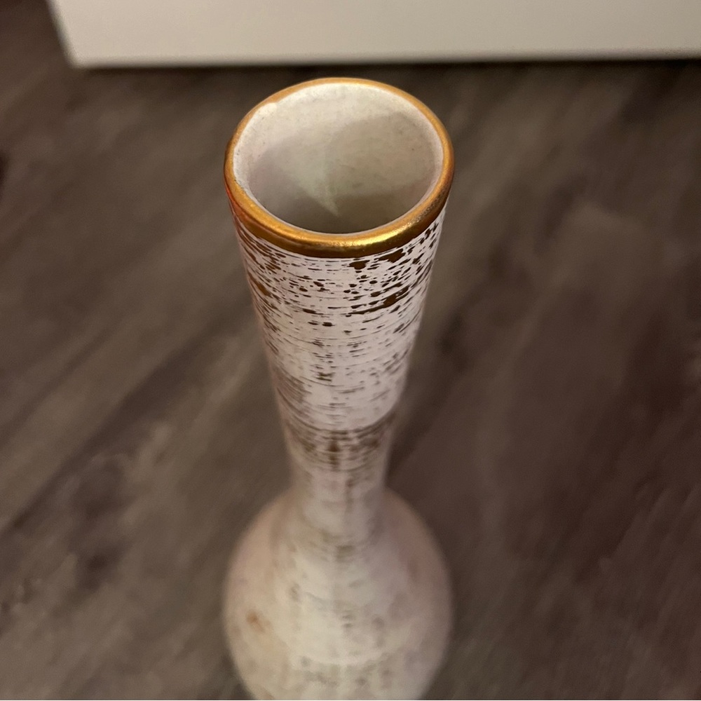 Haeger Potteries Decorative Vase, 22K Gold Tweed & White, Mid-Century.